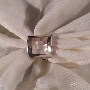 Concave Pink Mother-of-Pearl and Sterling Ring